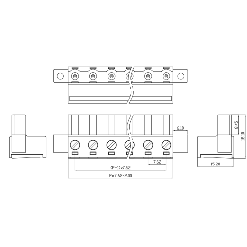 Three-piece set of free welding butt through-wall terminal male and female connectors